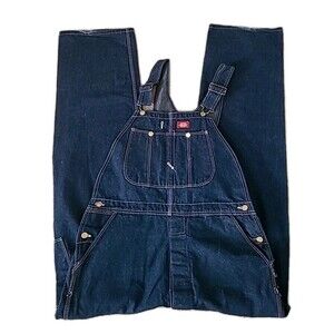 Vtg Dickies Overalls Mens 38x34 (38×33) Blue Denim Bib Carpenter Workwear USA
